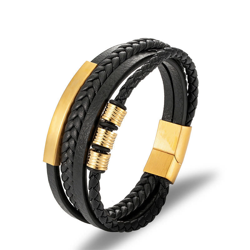 Nimara Ritual Leather Multi-Layer Titanium Steel Balance Braided Magnetic Buckle Bracelet