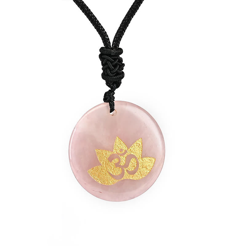 Nimara Ritual OM Lotus Symbol Various Crystal Amethyst Tiger Eye Healing Necklace Pendant