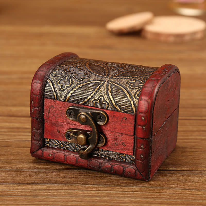 Nimara Ritual Retro Small Wood Jewelry Box Lotus Golden Grape Copper Coin Daffodil Grass Flower Jewelry Storage Box