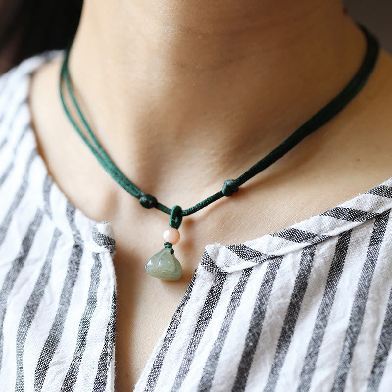 Nimara Ritual Natural Round Jade Peace Buckle Lotus Abundance String Necklace Pendant