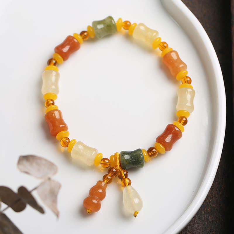 Nimara Ritual Natural Golden Silk Jade Gourd Wealth Charm Bracelet