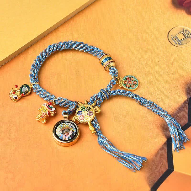 Nimara Ritual Tibetan Zakiram Goddess of Wealth Thangka Luck Prayer Wheel Braid String Bracelet