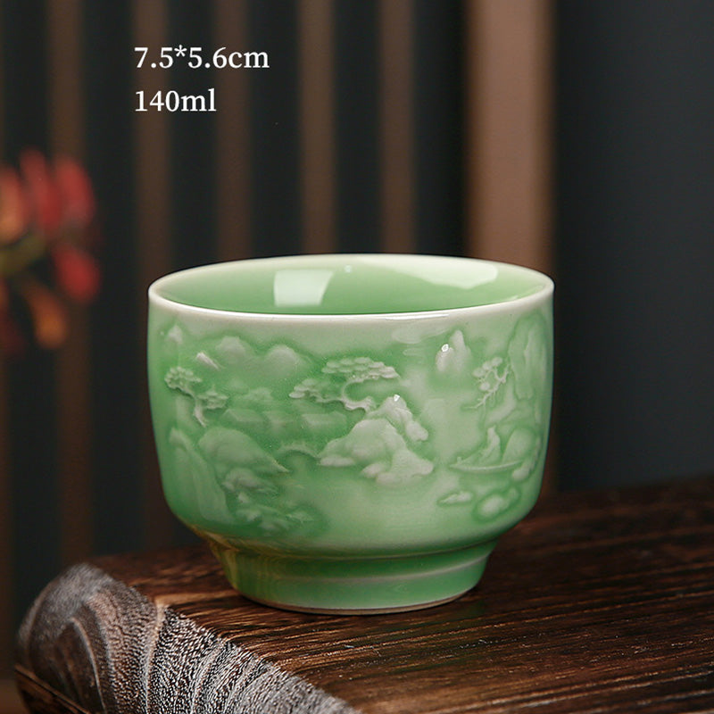Nimara Ritual Trees Pavilion Mountains Rivers Pine Ceramic Teacup Kung Fu Tea Cup