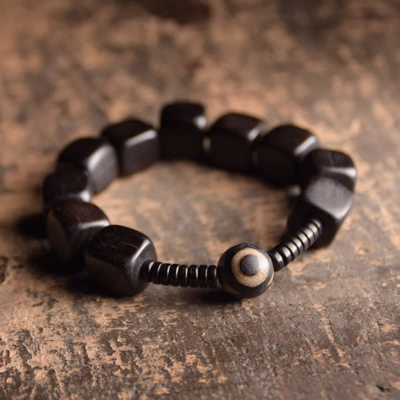Nimara Ritual Tibetan Ebony Wood Dzi Bead Strength Bracelet