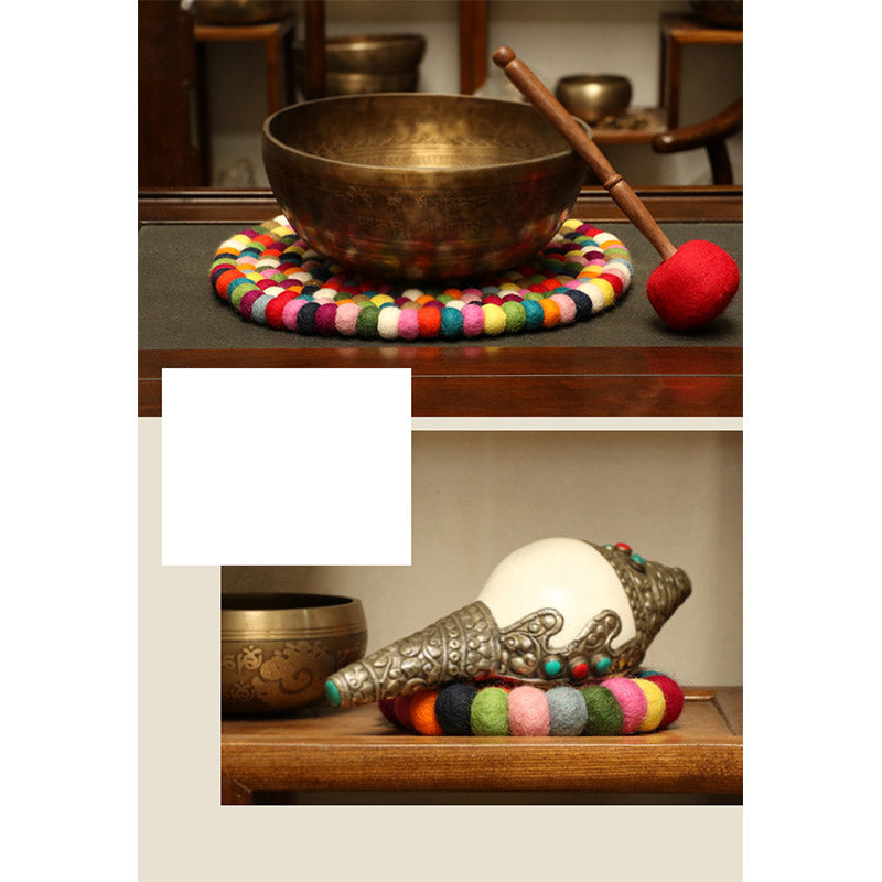Nimara Ritual Tibetan Singing Bowl Handcraft Felted Wool Cushion Decoration