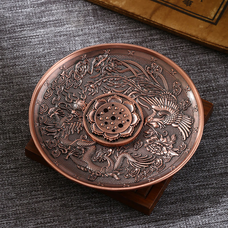 Nimara Ritual Lotus Dragon Phoenix Eight Auspicious Symbols Zinc Alloy Incense Stick Holder Healing Incense Burner Decoration