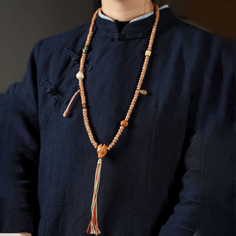 Nimara Ritual 108 Beads Bodhi Seed Red Agate Deer Head Wisdom Mala Bracelet