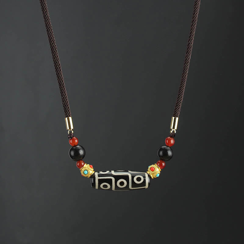 Nimara Ritual Tibetan Nine-Eye Dzi Bead Protection Blessings String Necklace Pendant