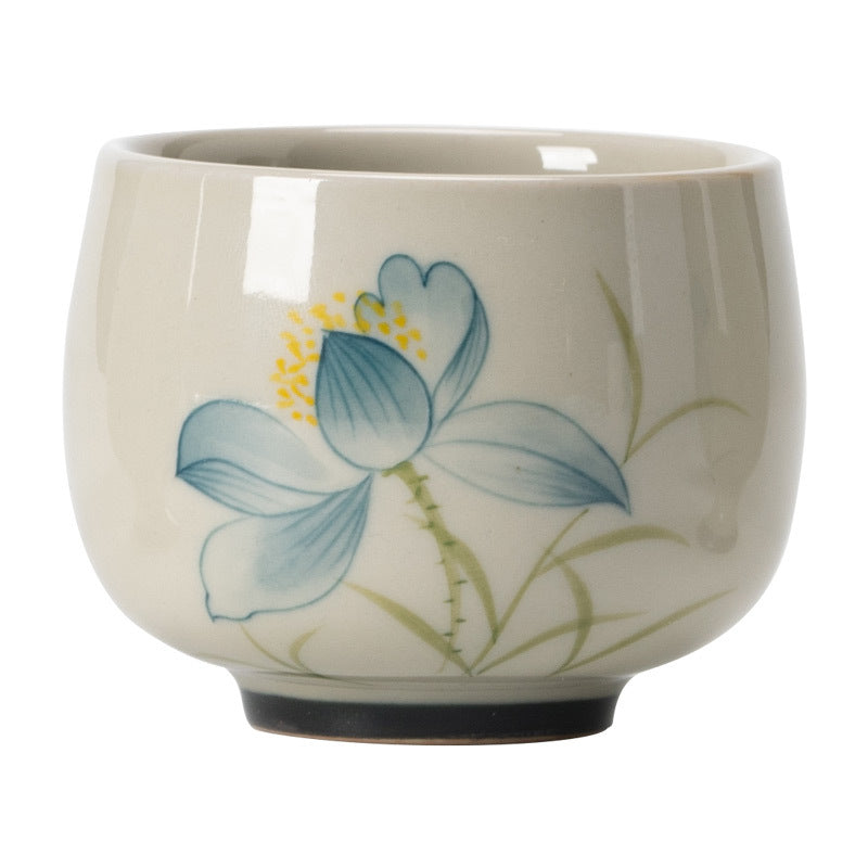 Nimara Ritual Hand Painted Lotus Flower Ceramic Teacup Kung Fu Tea Cup