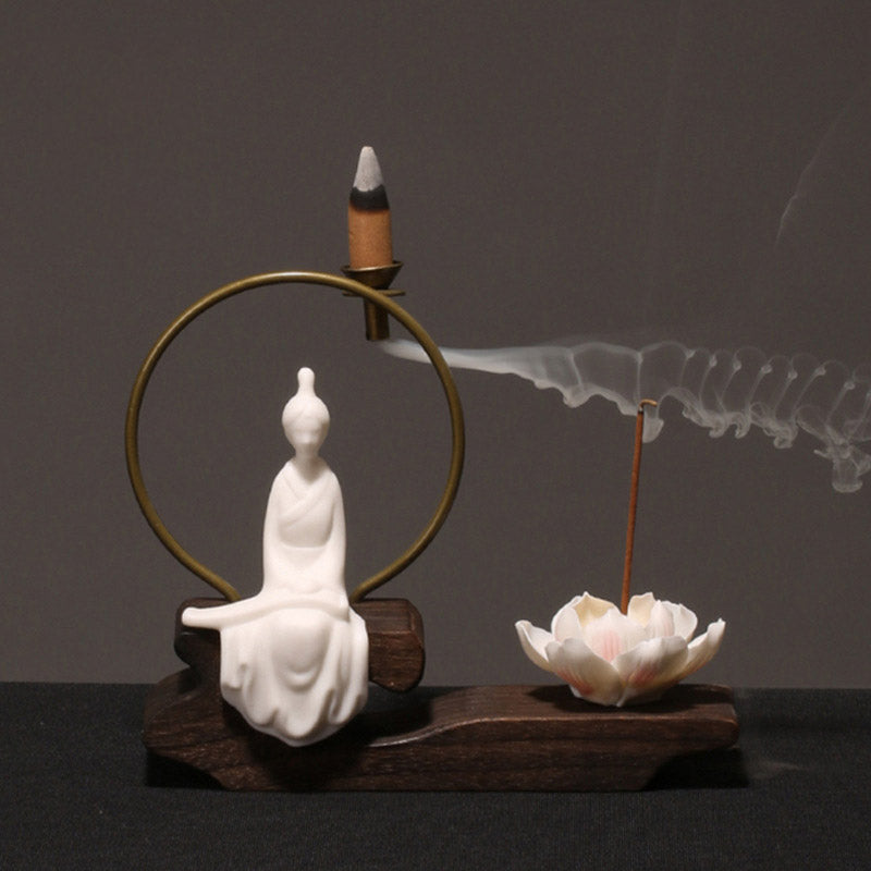 Nimara Ritual Ceramic Lotus Healing Meditation Incense Burner Decoration