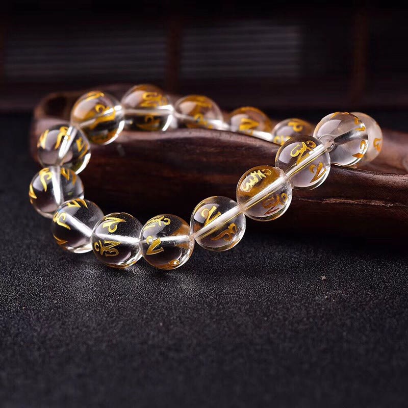 Nimara Ritual Tibet White Crystal Black Onyx Om Mani Padme Hum Meditation Bracelet