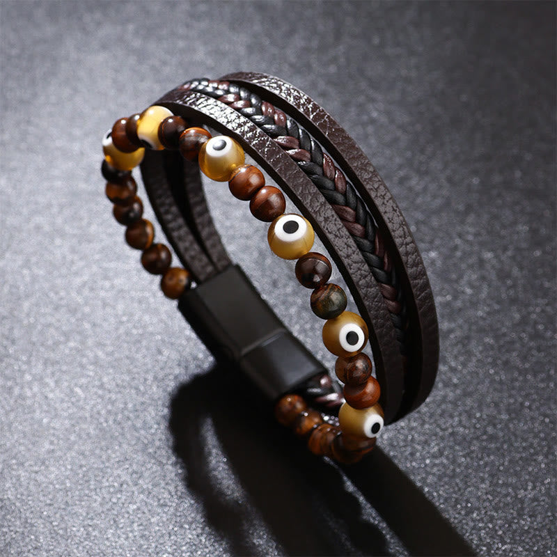 Nimara Ritual Evil Eye Tiger Eye Protection Beaded Multilayered Braided Bracelet