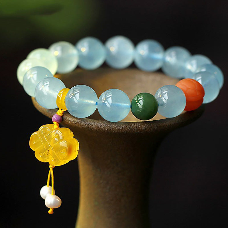 Nimara Ritual Natural Aquamarine Amber Chinese Knotting Charm Peace Bracelet
