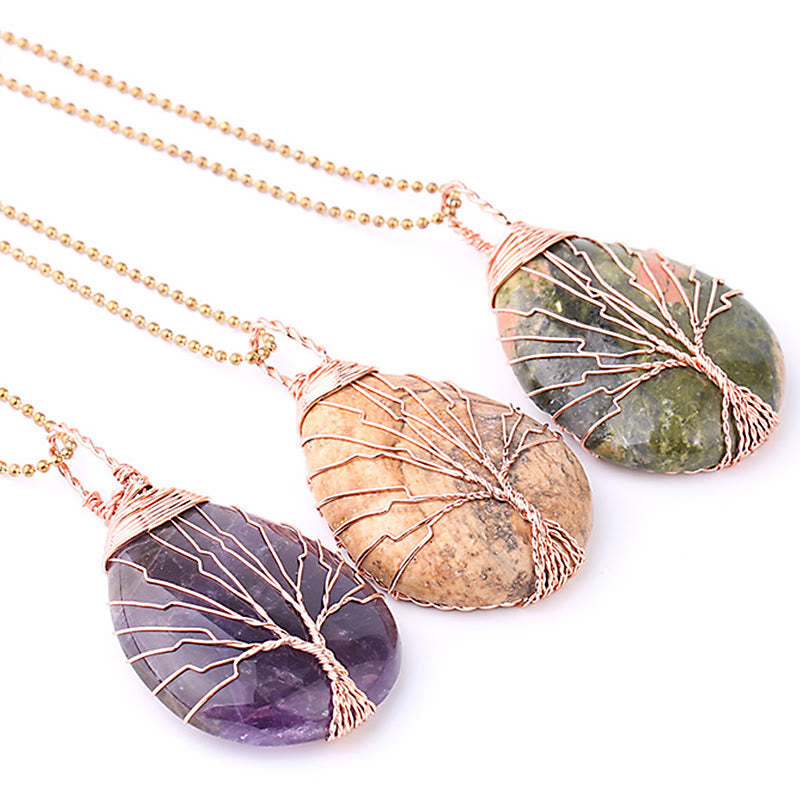Nimara Ritual Natural Quartz Crystal Tree Of Life Healing Energy Necklace Pendant