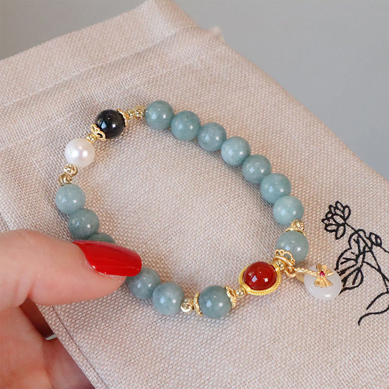 Nimara Ritual Natural Jade Red Agate Pearl Bow Tie Luck Bracelet