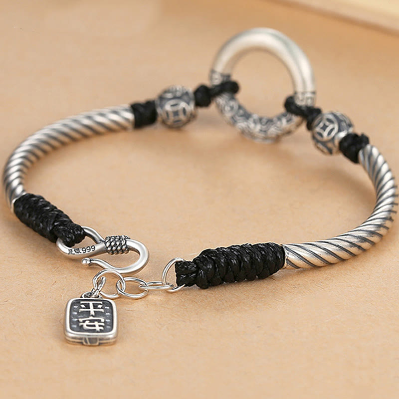 Nimara Ritual 999 Sterling Silver Fu Character Peace Buckle Copper Coin Auspicious Clouds Fortune Bracelet
