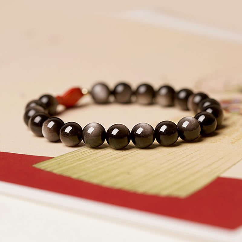 Nimara Ritual Natural Silver Sheen Obsidian Cinnabar Koi Fish Soothing Protection Bracelet