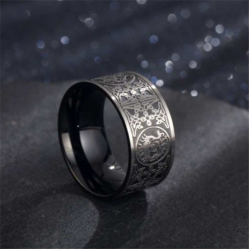 Nimara Ritual Four Guardian Beast Dragon White Tiger Suzaku Basalt Carved Success Luck Ring