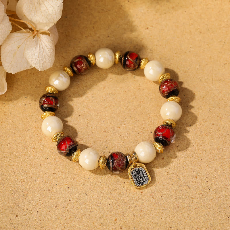 Nimara Ritual Tibetan Zakiram Goddess of Wealth Charm Liuli Glass Incense Ash Porcelain Bead Protection Bracelet