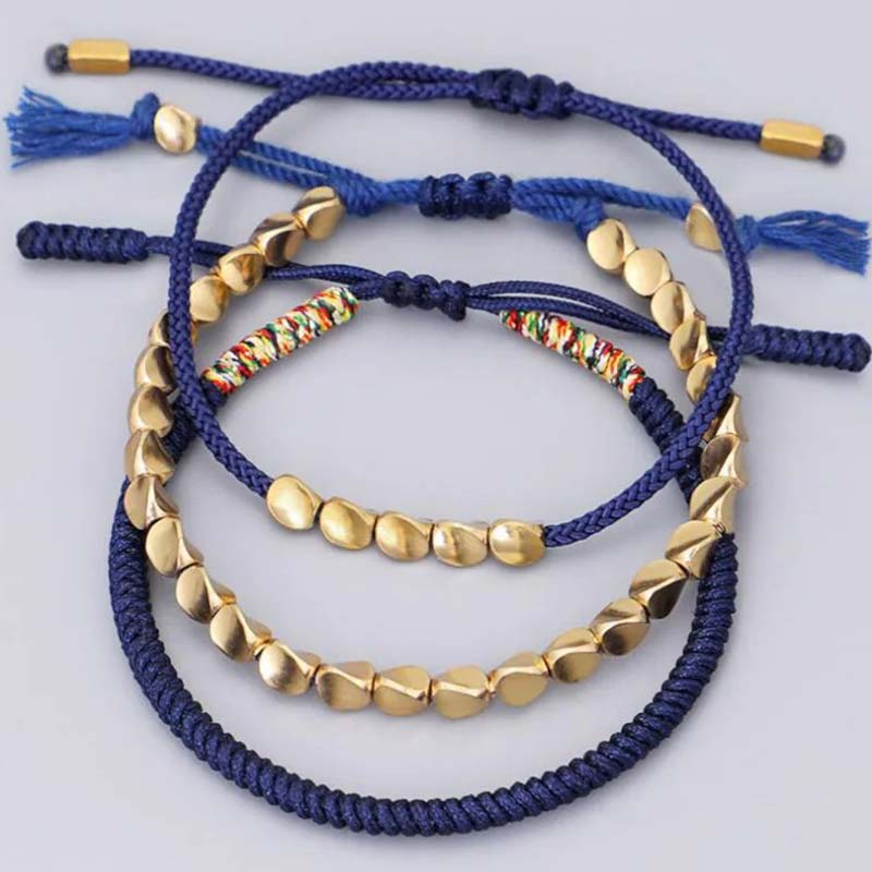 Nimara Ritual 3 PCS Tibetan Copper Beads Healing Protection Luck Bracelet Set