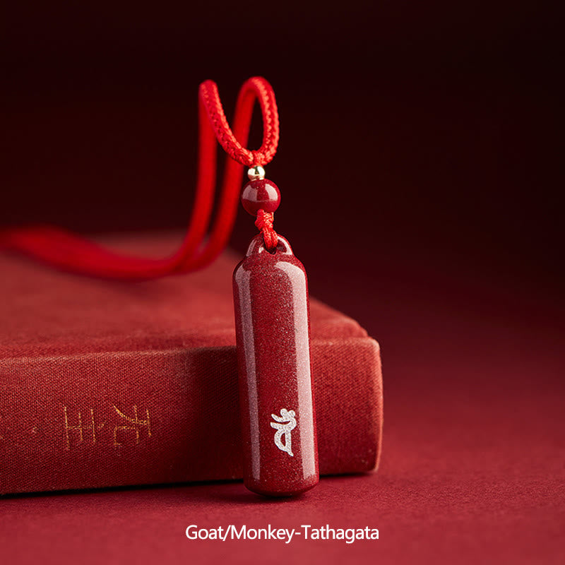 Nimara Ritual Chinese Zodiac Natal Buddha Cinnabar Amulet Protection String Necklace Pendant