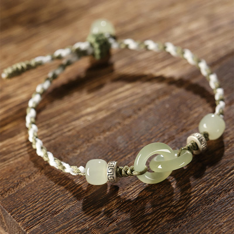 Nimara Ritual Natural Hetian Jade Peace Buckle Luck Braided Bracelet