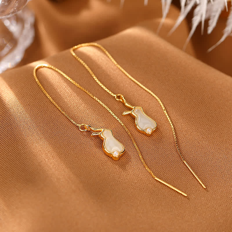 Nimara Ritual 925 Sterling Silver Year of the Rabbit Hetian White Jade Happiness Drop Earrings