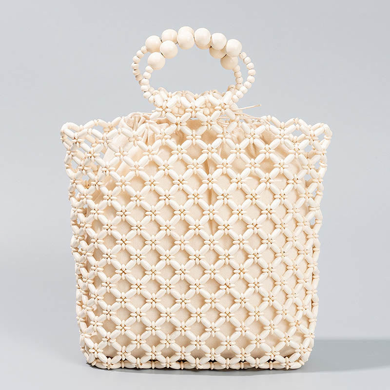 Nimara Ritual Hand-woven Fishing Line Braiding Mesh Hollow Wooden Beads Handbag