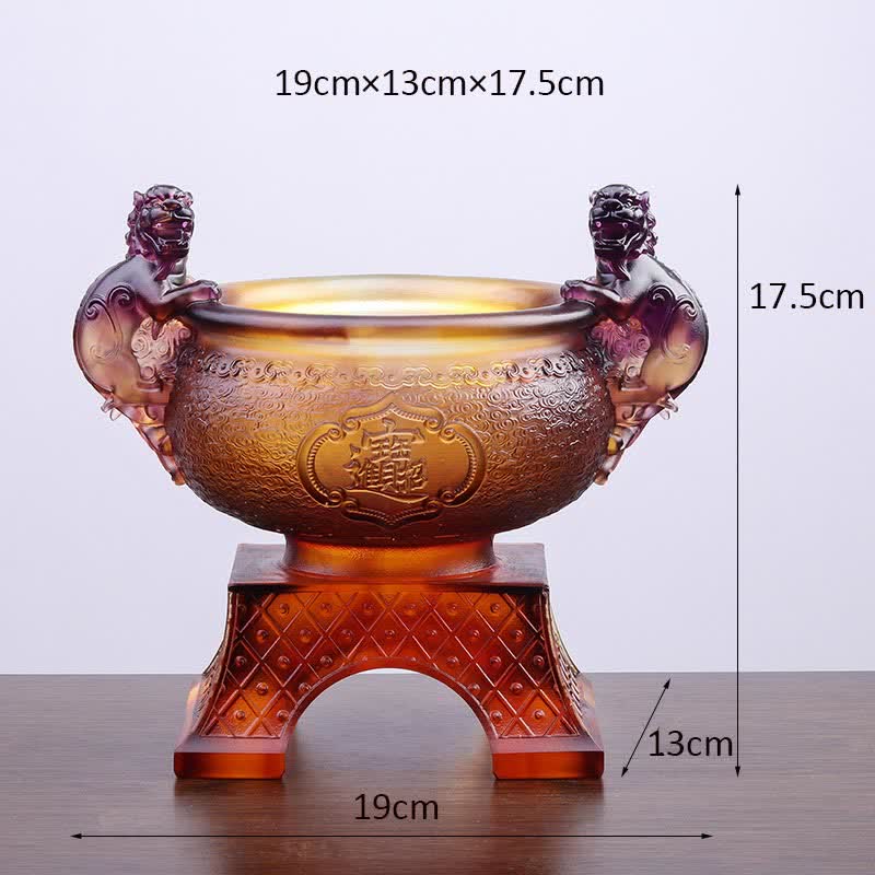 Nimara Ritual Handmade Liuli Crystal PiXiu Treasure Bowl Art Piece Home Decoration