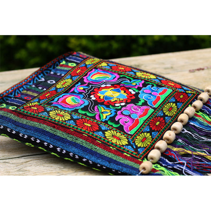 Nimara Ritual Tibetan Handmade Embroidered Camellia Canvas Shoulder Bag Crossbody Bag