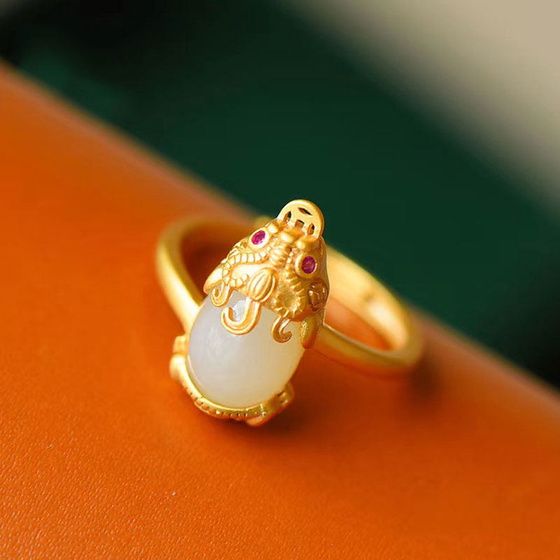 Nimara Ritual 18k Gold-plated Pixiu Jade Wealth Ring