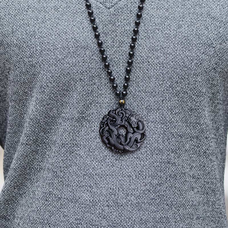 Nimara Ritual Natural Black Obsidian Peace Buckle Pixiu Purification Necklace Pendant