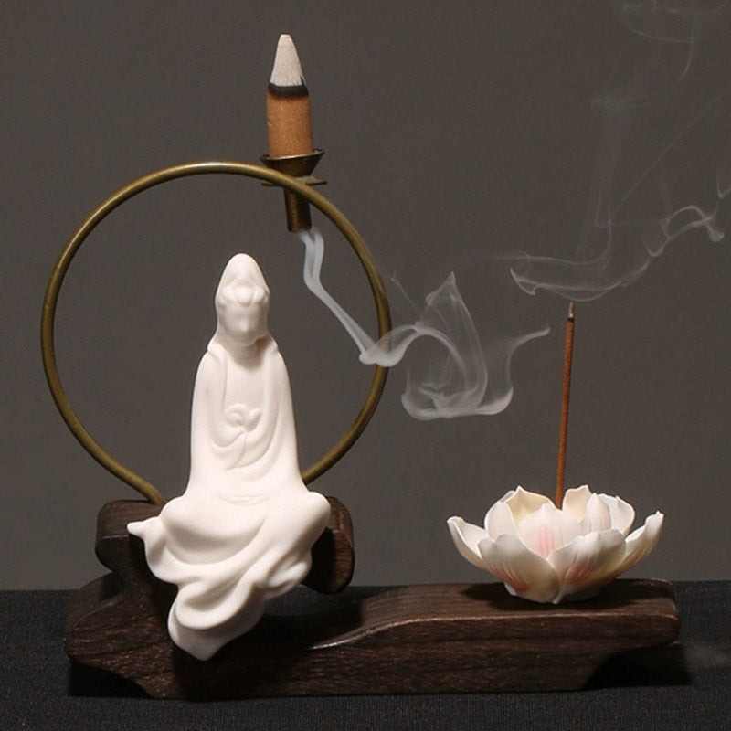 Nimara Ritual Ceramic Lotus Healing Meditation Incense Burner Decoration