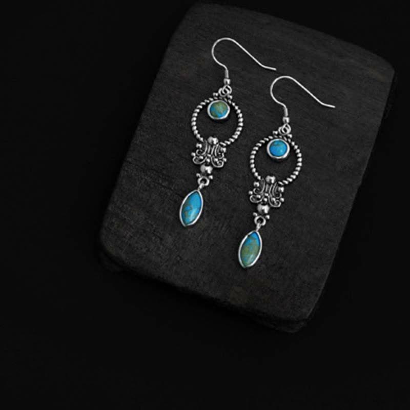 Nimara Ritual 925 Sterling Silver Hook Vintage Copper Plated Silver Turquoise Waterdrop Pattern Balance Drop Dangle Earrings