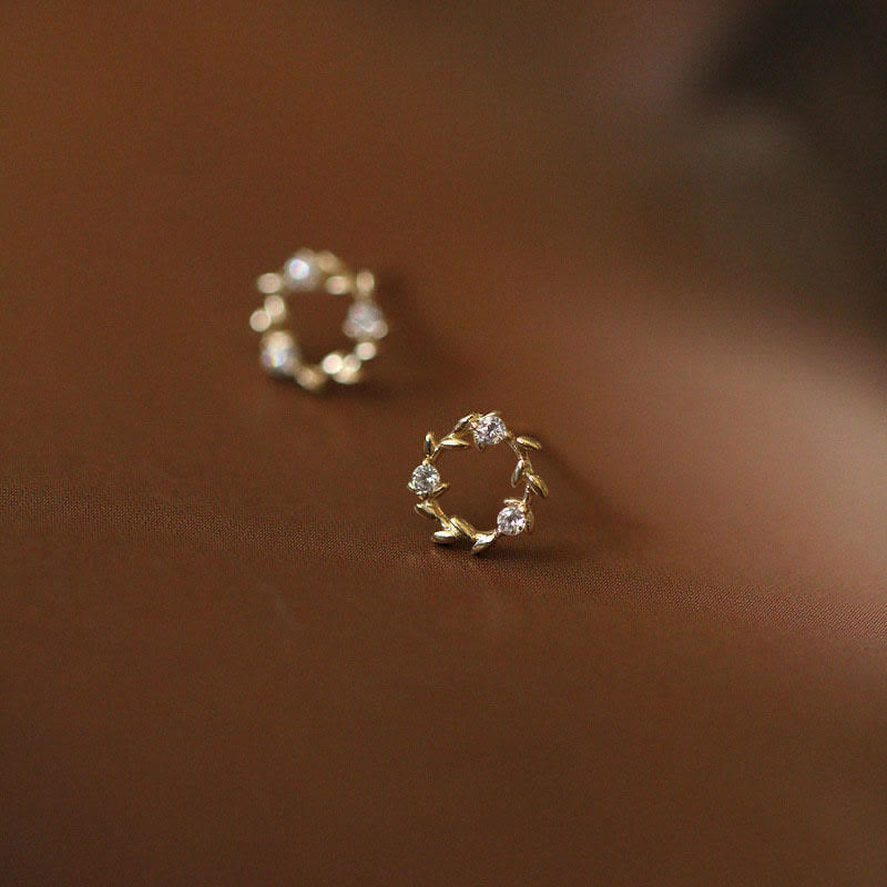Nimara Ritual 925 Sterling Silver Posts Copper Metal Tiny Wreath Stud Blessing Flower Earrings