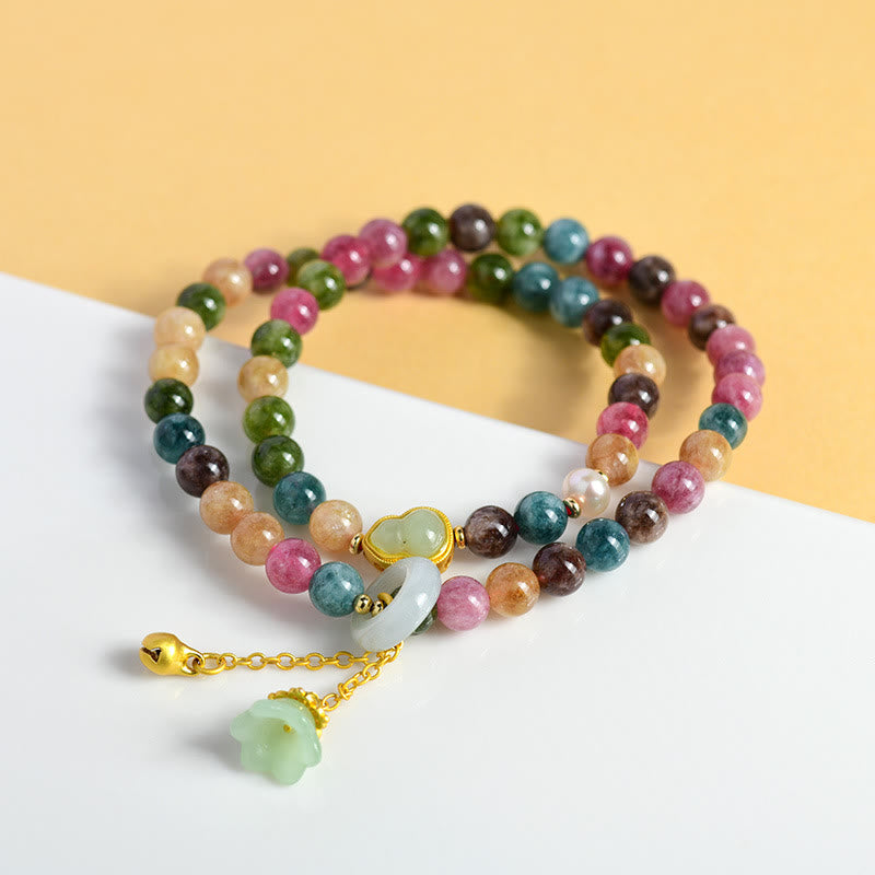 Nimara Ritual Multicolored Tourmaline Gourd Wisdom Double Wrap Lily Of The Valley Charm Bracelet