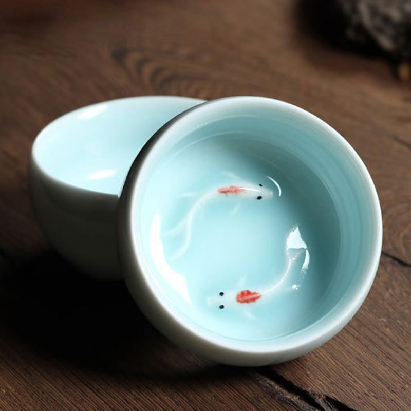 Nimara Ritual Colorful Koi Fish Ceramic Teacup Kung Fu Tea Cup Bowl