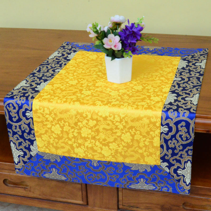 Nimara Ritual Brocade Prayer Altar Flower Vajra Dragon Pattern Auspicious Symbols Table Runner