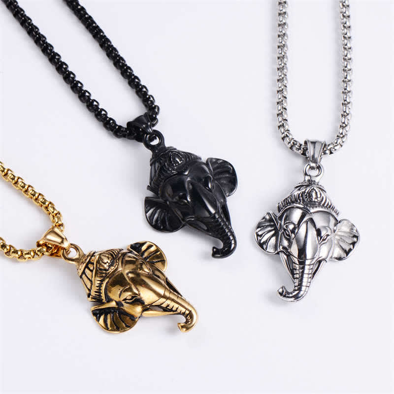 Nimara Ritual Ganesh Ganpati Elephant Titanium Steel Protection Pendant Necklace