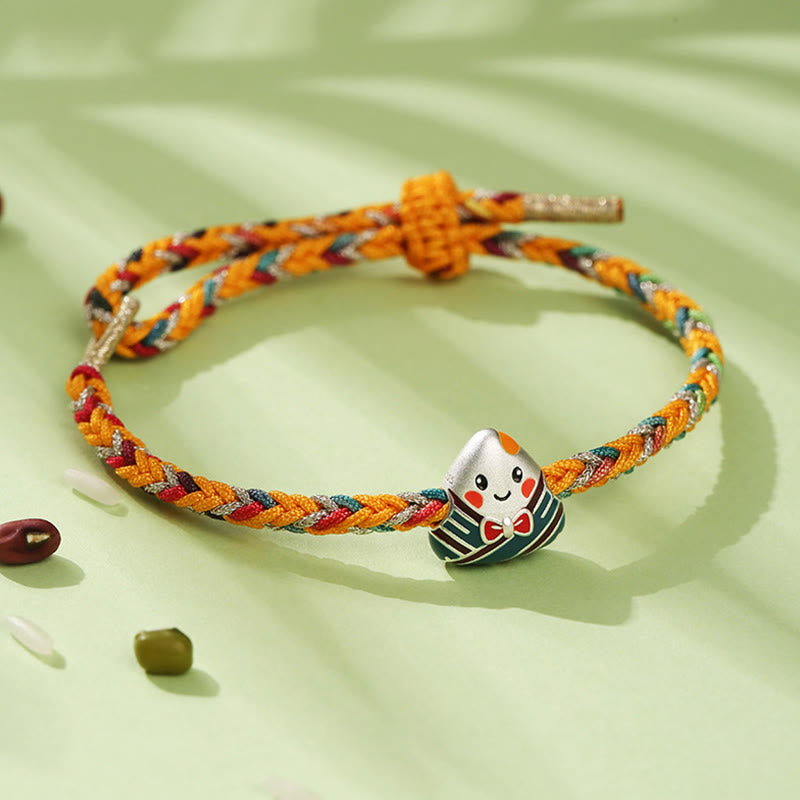 Nimara Ritual 925 Sterling Silver Dragon Boat Festival Zongzi Pattern Luck Handmade Multicolored Rope Child Adult Bracelet