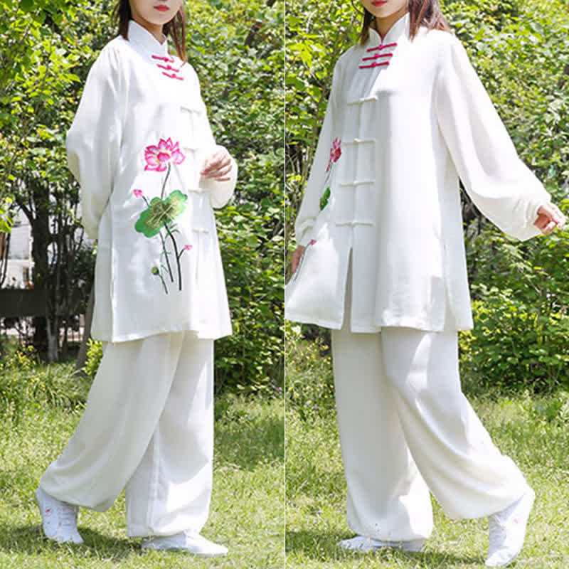 Nimara Ritual Lotus Flower Leaf Pattern Tai Chi Meditation Prayer Spiritual Zen Practice Clothing Women's Set