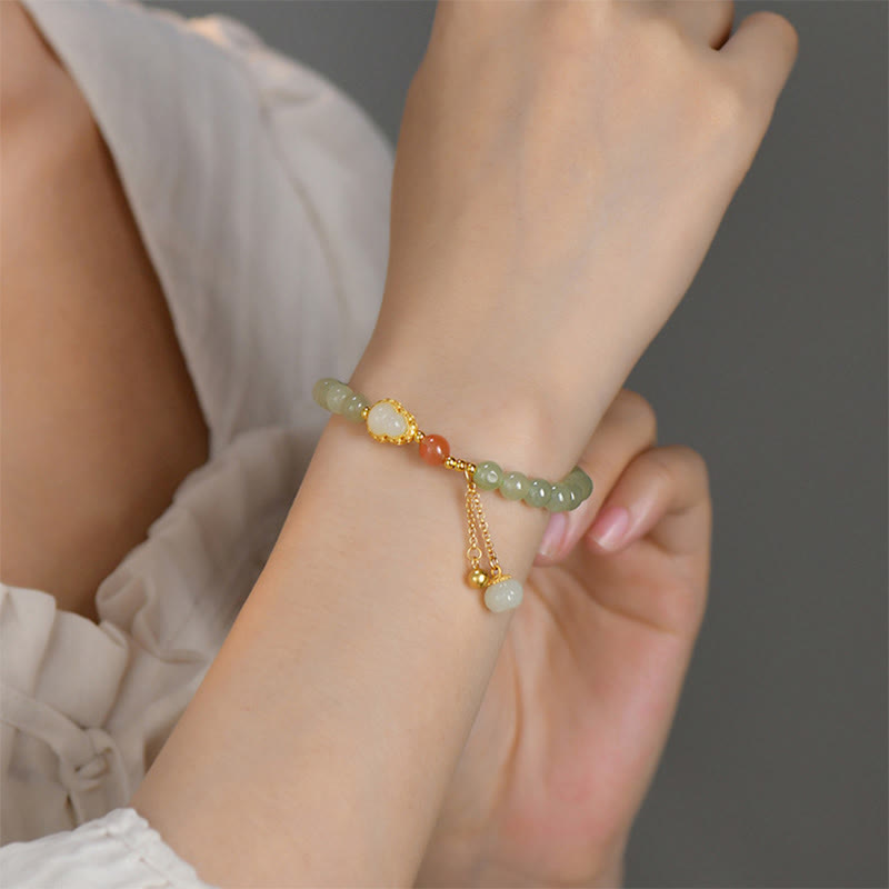 Nimara Ritual 925 Sterling Silver Hetian Jade Gourd Lotus Abundance Luck Bracelet