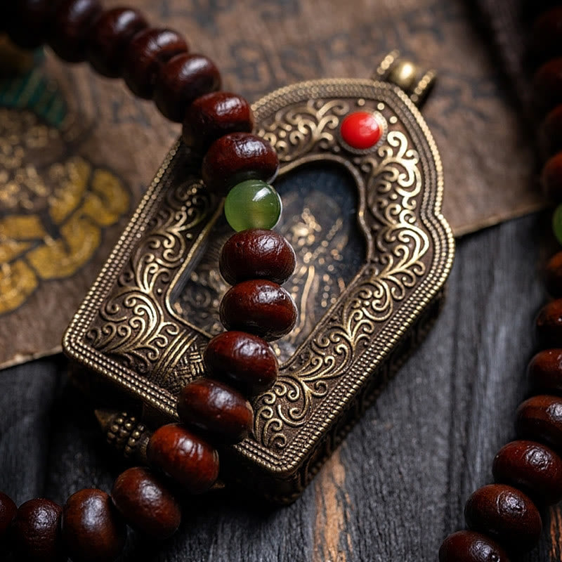 Nimara Ritual Natural Tibet 108 Mala Beads Purple Bodhi Seed Hetian Cyan Jade Copper Dorje Peace Bracelet