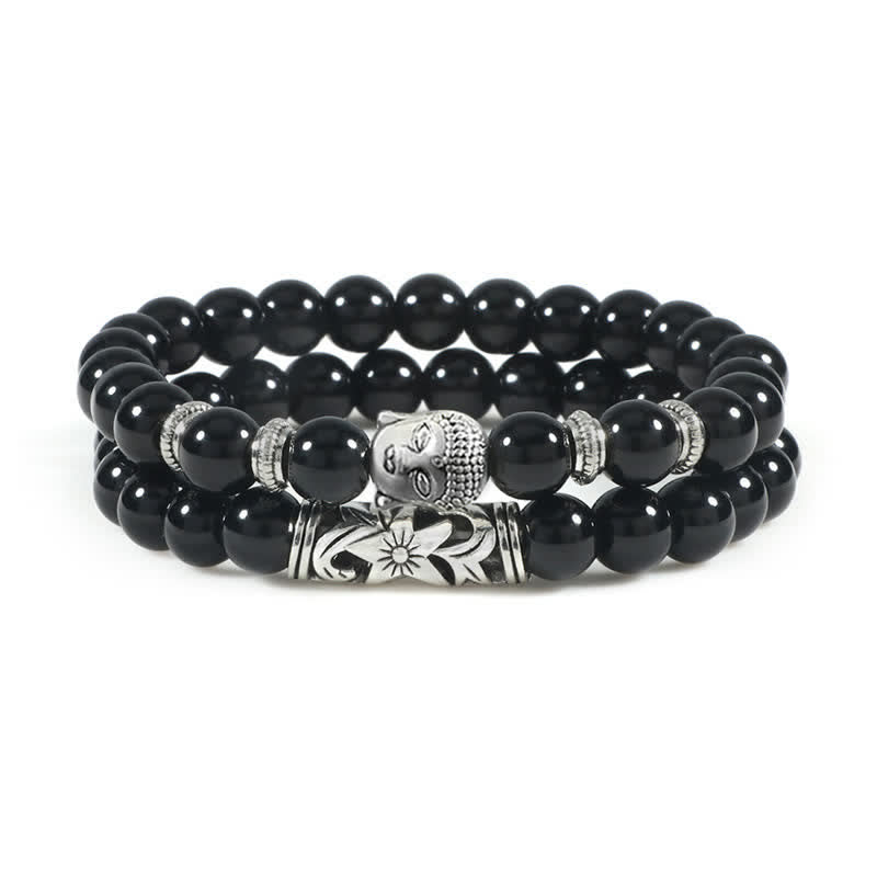 Nimara Ritual 2Pcs Natural Crystal Agate Buddha Protection Bracelet