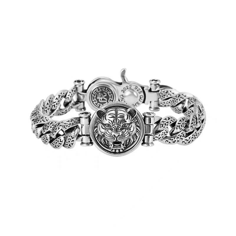 Nimara Ritual Tiger Tang Dynasty Flower Design Engraved Luck Energy Bracelet