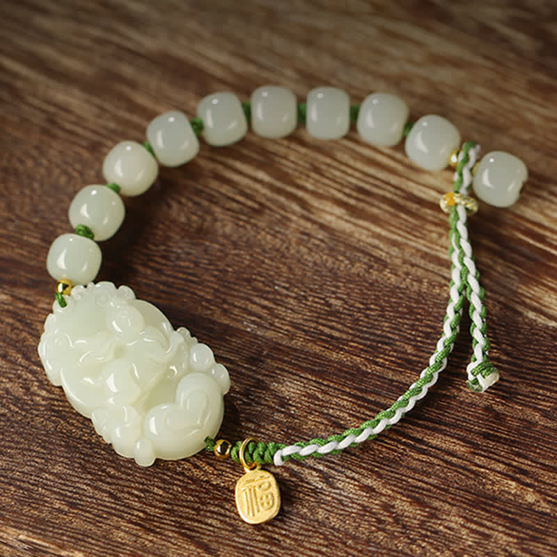 Nimara Ritual 925 Sterling Silver Chinese Zodiac Hetian Jade Happiness Luck String Bracelet