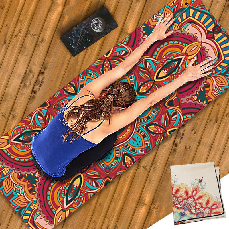 Nimara Ritual Tibetan Mandala Elephant Lotus Koi Fish Mindful Natural Rubber Yoga Mat Decoration