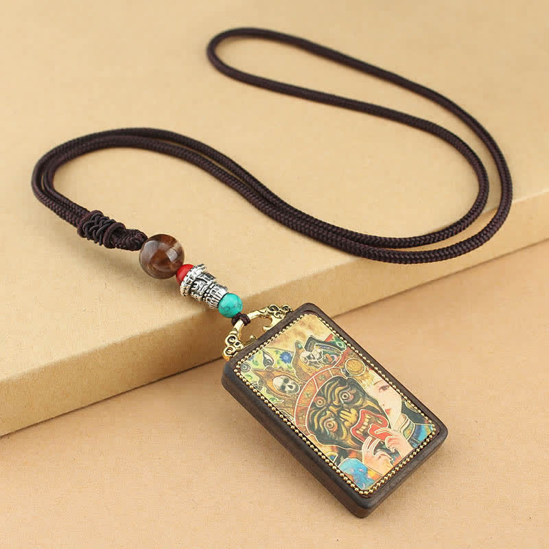 Nimara Ritual Tibet God of Wealth Thangka Ebony Peace Necklace Pendant