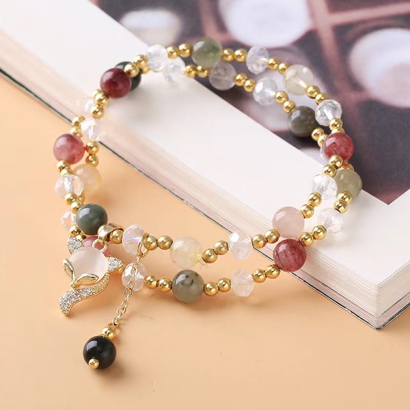 Nimara Ritual Multicolored Rutilated Quartz Fox Protection Double Wrap Bracelet