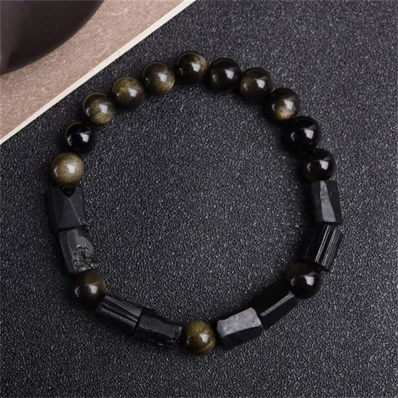Nimara Ritual Gold Sheen Obsidian Black Tourmaline Wealth Bracelet